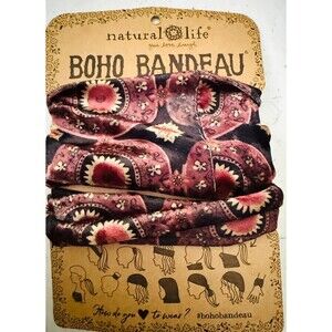 BOHO BANDEAU Starburst Sunflower Maroon + Black Natural Life Full Boho NEW